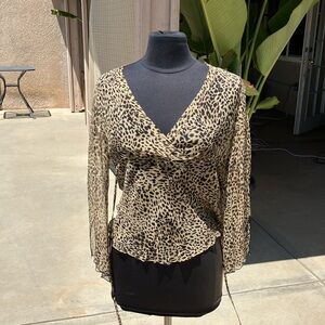 Allison Taylor Tan and Brown Wrap Blouse